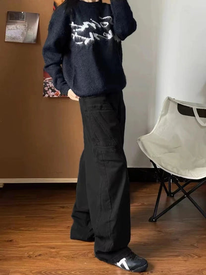 Boyfriend Jeans for Baggy Balck Wide Leg Denim Trousers Harajuku Causal Straight Cowgirl Pants