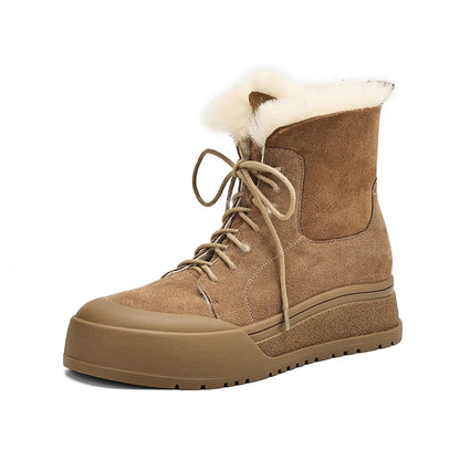 Wool Snow Boots Flats With Platforms Crosstied Ankle Boots Round Toe Fur Short Winter Warm Boots Shoes