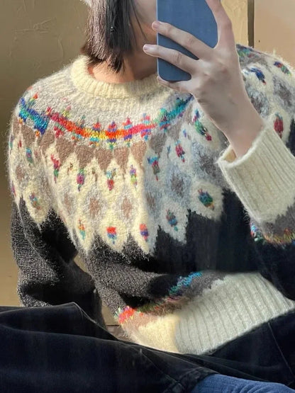 Argyle Knit ‘s Sweaters Harajuku Rainbow Color Long Sleeve Pullovers Japan Style Cutecore Winter Clothes