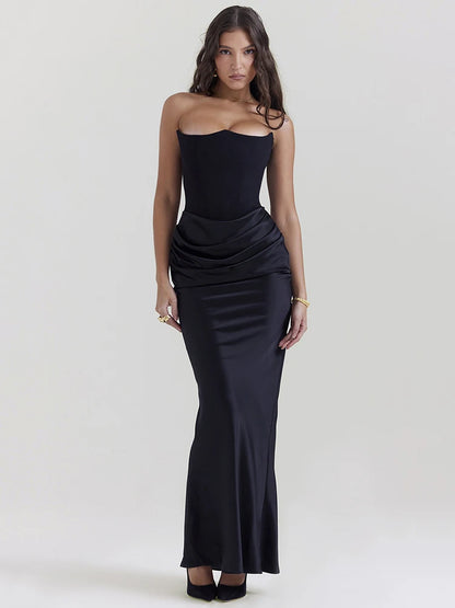 Strapless Bodycon Maxi Dress Black Off-shoulder Sleeveless Backless Club Party Long Dress