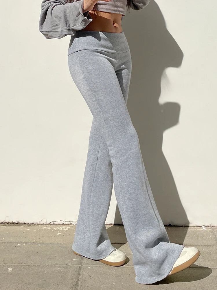 Gray Slim Low Waist Sweatpants for Black Simple Basic Flared Pants Sports Jogging Trousers