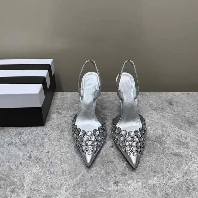 New Super Rhinestone Shallow Stiletto Pointed Shoes Roman Cutout High Heeled Sandals