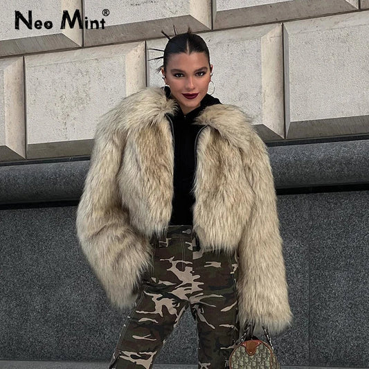 Winter Fluffy Gradient Faux Fur Coat Thicken Warm Fox Fur Jacket Style Furry Fur Overcoat