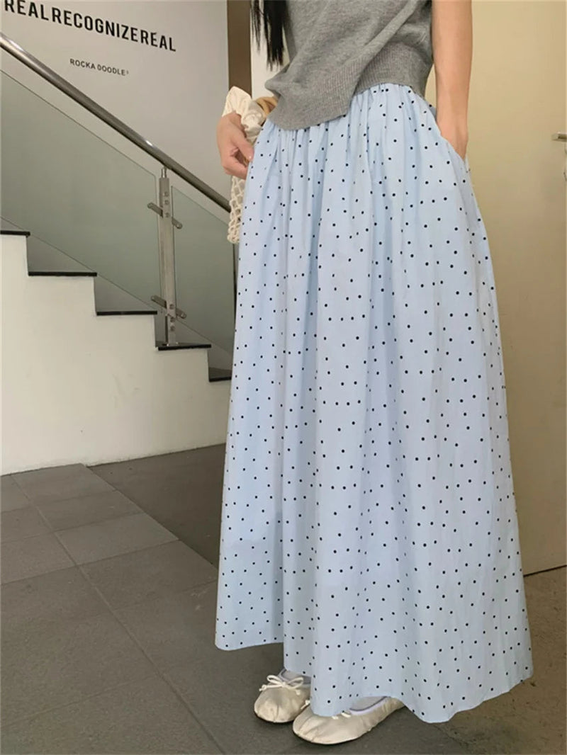 Sweet Long Skirts Polka Dots Loose Summer High Waist Knitted Sweaters Tees Gentle New Slim