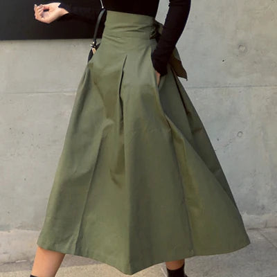 New Autumn Black Skirts Korean Color Big Swing Female Skirt Long Skirt Wild High Waist Bow Slim Skirts