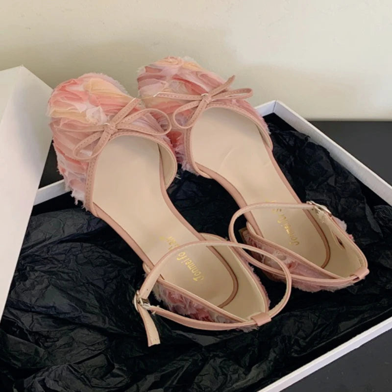 Summer Lace Hollow Mary Jane Shoes Square Toe Ankle Strap Sandals Low Heel Wedding Designer Shoe Female