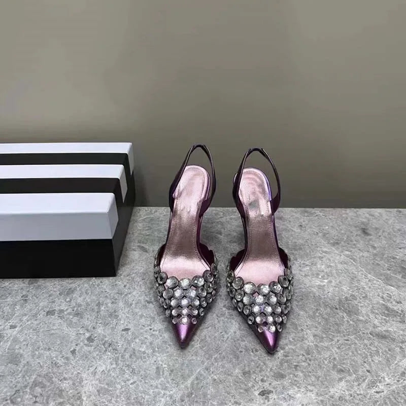 New Super Rhinestone Shallow Stiletto Pointed Shoes Roman Cutout High Heeled Sandals