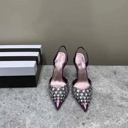 New Super Rhinestone Shallow Stiletto Pointed Shoes Roman Cutout High Heeled Sandals