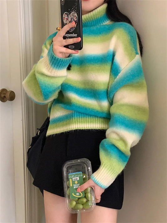 Soft Sweet Sweaters Turtleneck Loose Knitted Daily Warm Autumn Gentle Pullovers