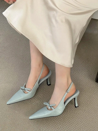 Butterflyknot Thin Heels Pumps Slingbacks Shoes Buckle Strap Banquet Zapatos De Mujer