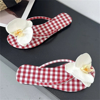 Summer Design Flower Geometric Clip Toe Low Flat Heels Slippers Flip Flops Party Shoes