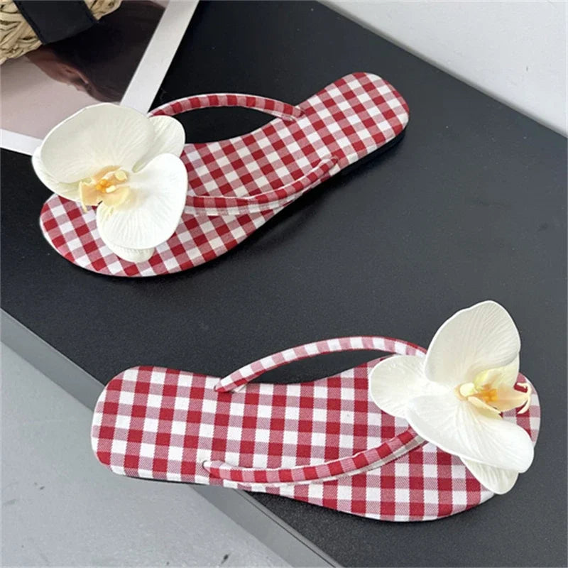 Summer Design Flower Geometric Clip Toe Low Flat Heels Slippers Flip Flops Party Shoes