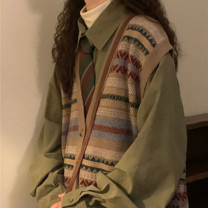Autumn Lazy Vneck Sweater Vest Korean Loose Knitted Cardigan Y2k Egirl Slim Fit Sleeveless Tops