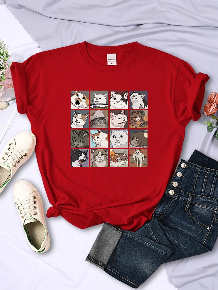 Animal Dog Cat Printing Tee Shirts Summer Clothing Harajuku Sport Style Tops Multicolor Female T-shirt