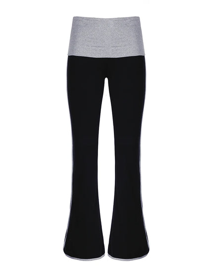 Contrast Binding Waist Slim Basic Flared Pants for American Retro Skinny Sports Jogging Sweatpants