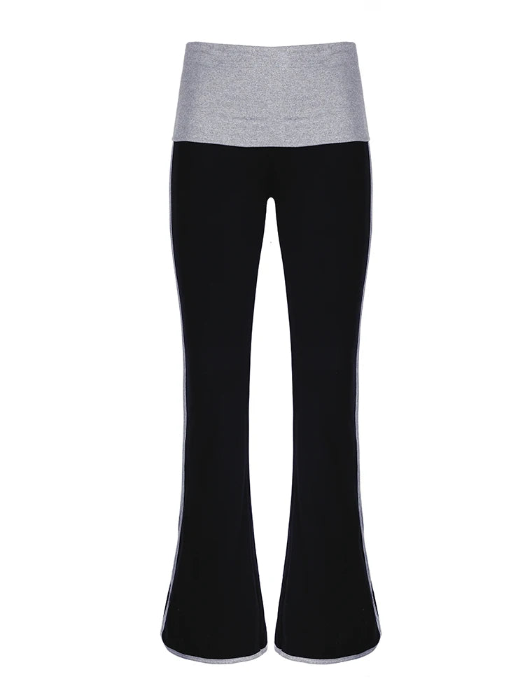 Contrast Binding Waist Slim Basic Flared Pants for American Retro Skinny Sports Jogging Sweatpants