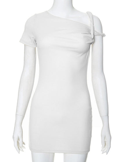 Off-shoulder Bandage Summer Mini Dress for One-shoulder Slim Patchwork Y2k Dress Female Mini Dress