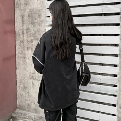Hoodies Harajuku Bf Style Black Hip-hop Teens Sweatshirts Autumn All-match Daily Simple Df4940