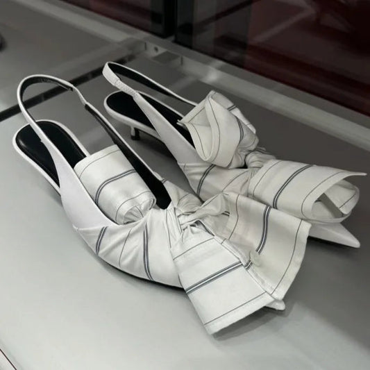Summer New Fashionable Fold Bow Super High Heel Pointed Single Shoes Thin Heel Shallow Mouth Shoes