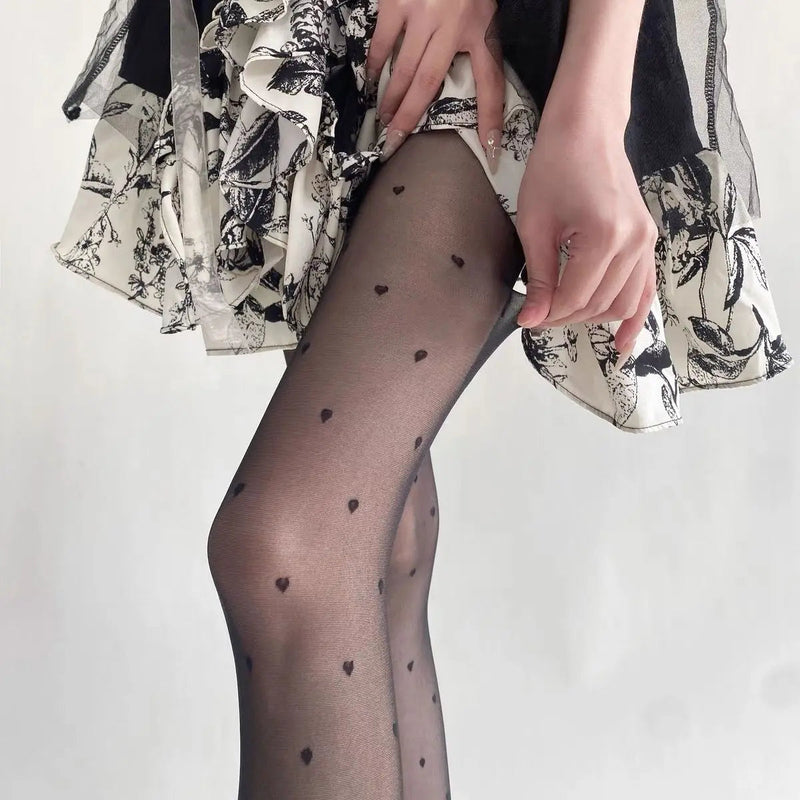Purple Polka Dot Silk Socks Y2k Stockings Spring/summer Thin Thigh High Socks Transparency Black Tights Pantyhose
