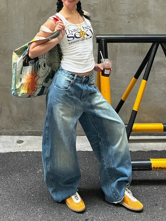 Wash Jeans Y2k Hip Hop Slouchy Oversize Straight Korean Style Wide Leg Denim Pants Harajuku Trouser