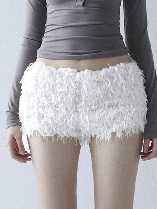 Faux Fur Knitted ��s Short Y2k Skinny Simple Low Waist Autumn Winter Design Basic Pants