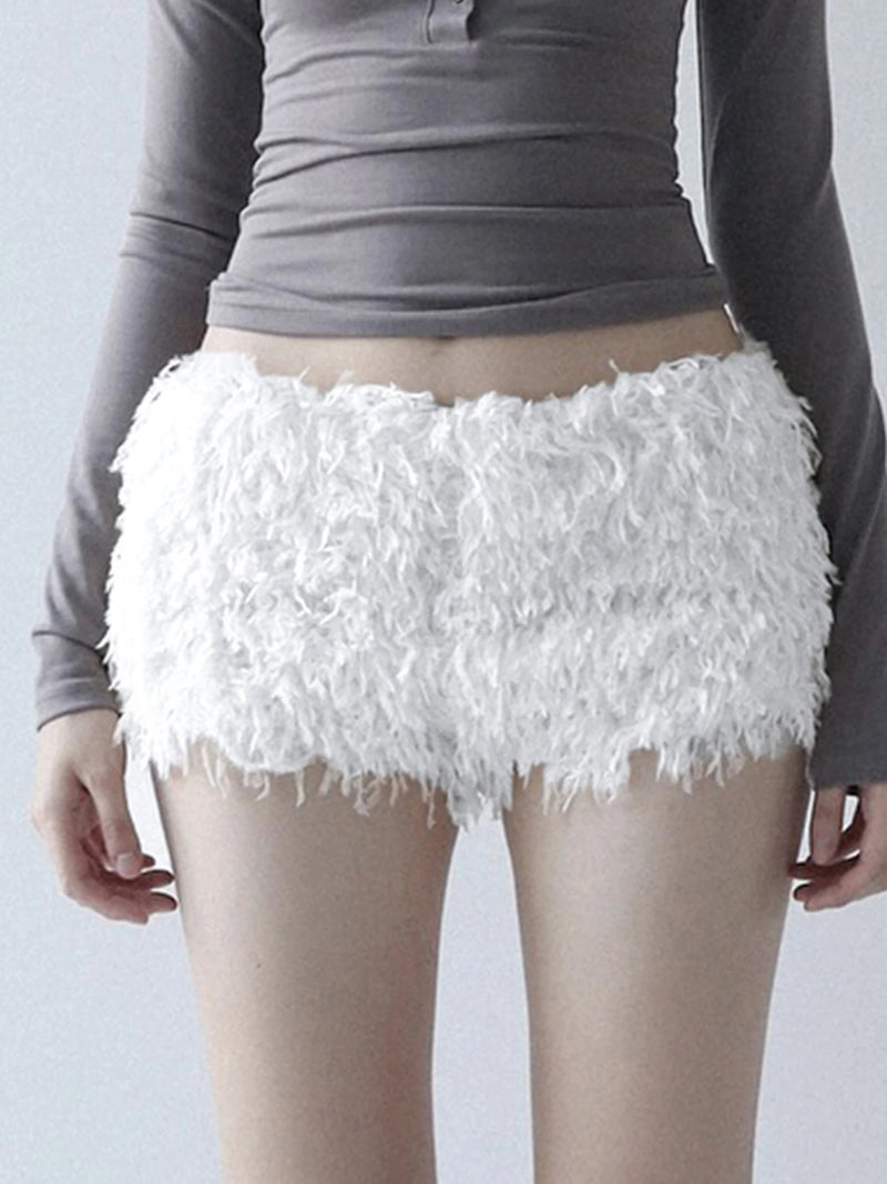 Faux Fur Knitted ��s Short Y2k Skinny Simple Low Waist Autumn Winter Design Basic Pants