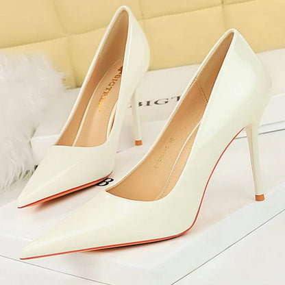 Shoes Patent Leather Pumps High Heels Pointed Lady Party Shoes Stilettos Heels Wedding Shoes