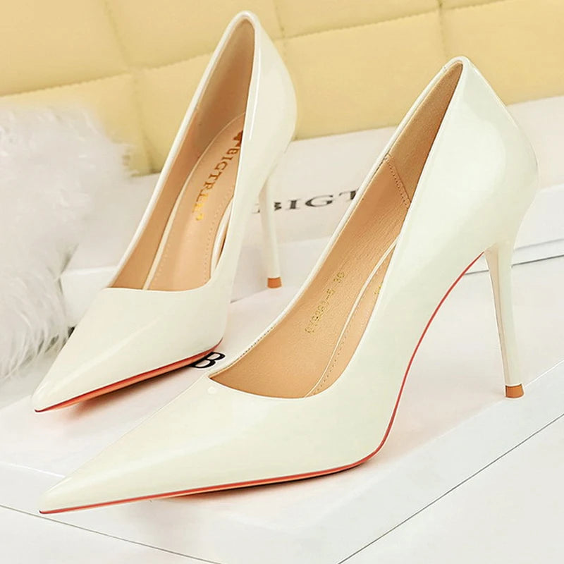 Shoes Patent Leather Pumps High Heels Pointed Lady Party Shoes Stilettos Heels Wedding Shoes