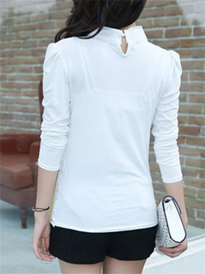 Spring Autumn Style Lace Blouses Shirts Lady Peter Pan Collar Long Sleeve Beading Blusas Top Df1758