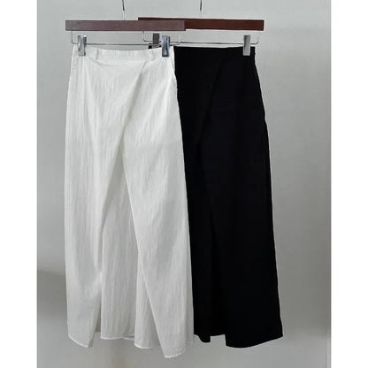 Color Pleated Midlength Skirt Summer New Korean High Waist Loose All Match Aline Skirt