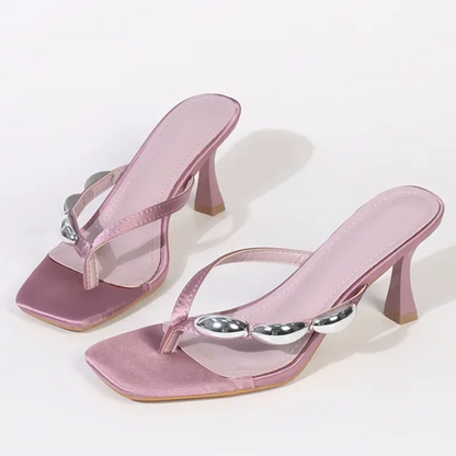 Metal Narrow Band Designer Flip Flops Summer Slippers Party Low Heels Gladiator Slide Sandals Mules Shoes