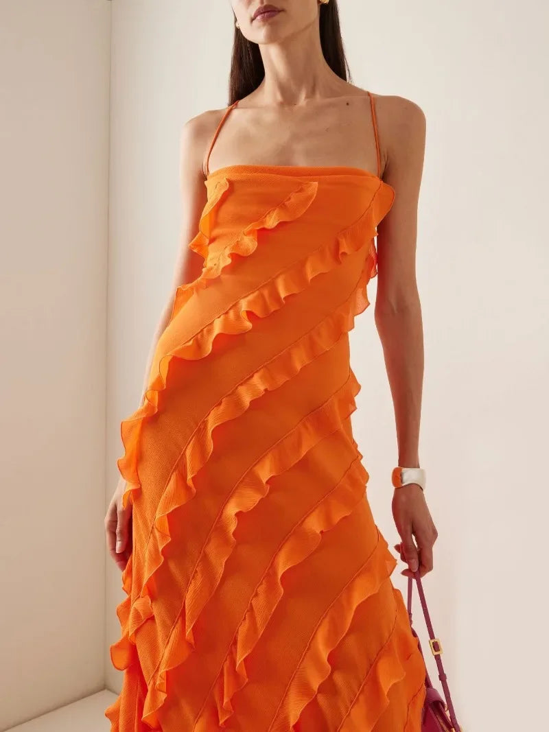 Long Dresses Spring Summer Strapless High Waist Backless Ruffles Bandage Formal Evening Party Dress