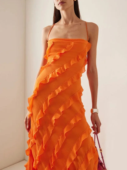 Long Dresses Spring Summer Strapless High Waist Backless Ruffles Bandage Formal Evening Party Dress