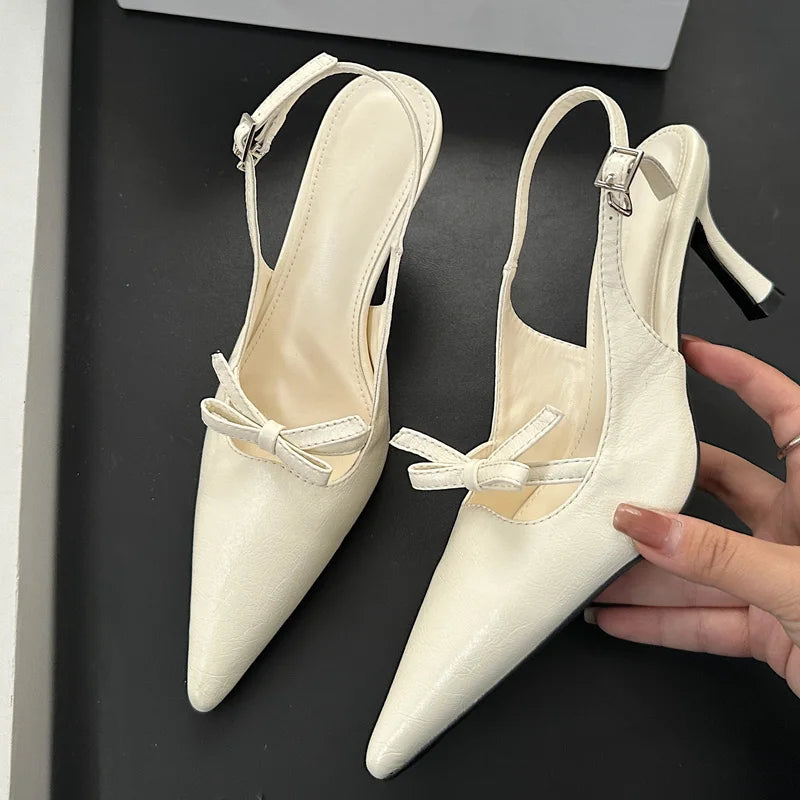 Butterflyknot Thin Heels Pumps Slingbacks Shoes Buckle Strap Banquet Zapatos De Mujer