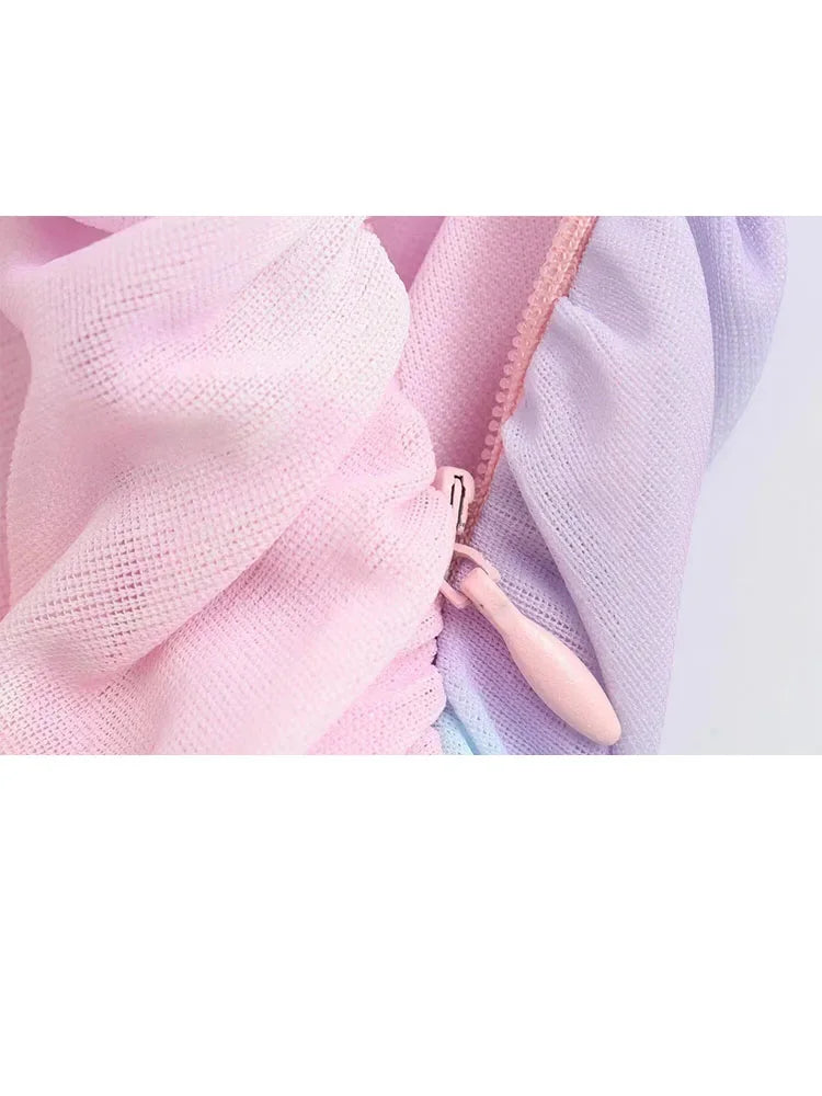Woman Summer Tulle Gradient Halter Mini Dress Ruched Backless Slim Dresses Female Sleeveless Short Dress