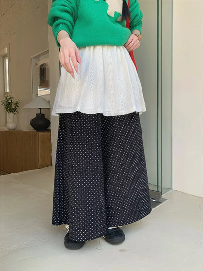 Corduroy Straight Trousers Polka Dot Knitted Sweaters Sweet Skirt Over Pants Daily New Slim Spring