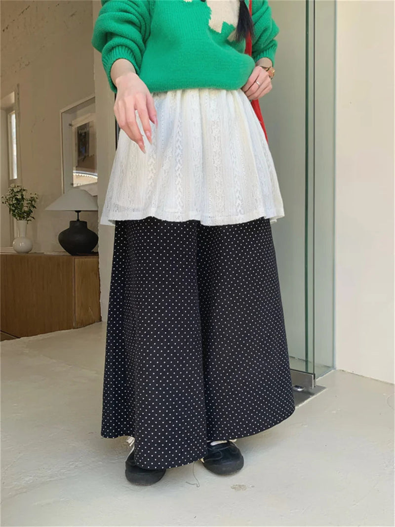 Corduroy Straight Trousers Polka Dot Knitted Sweaters Sweet Skirt Over Pants Daily New Slim Spring