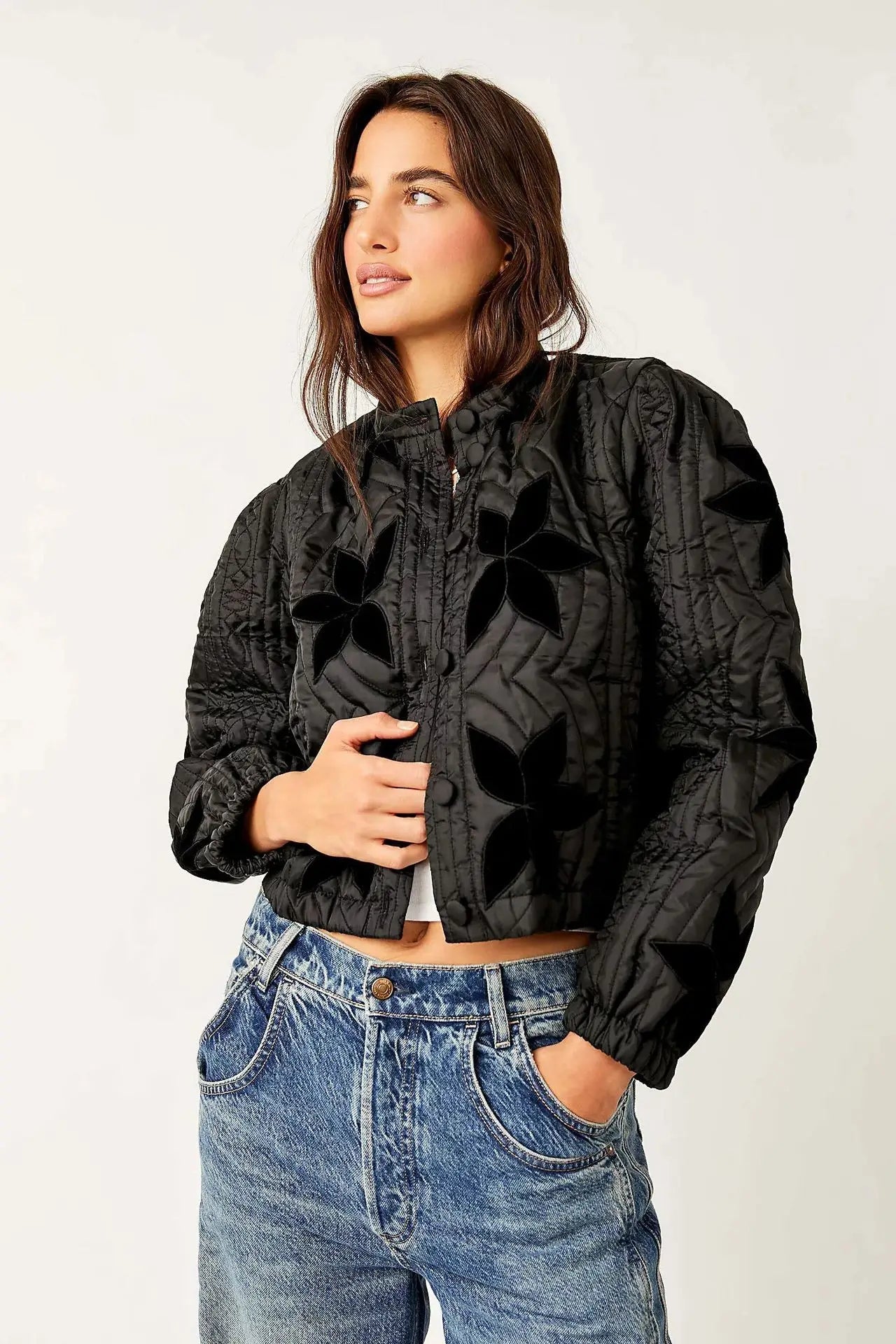 Autumn Winter Single Breasted Pocket Female Jacket Maple Leaf Padded Coat New Lady Outerwear High Street