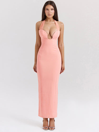 Strapless Halter Maxi Dress for Cut Out Sleeveless Backless Bodycon Club Party Long Dress