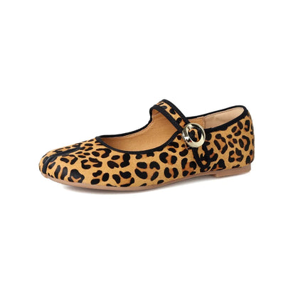 Mary Jane Genuine Leather Shoes Hand Stitch Ballet Flats Leopard Red Shoes Loafers