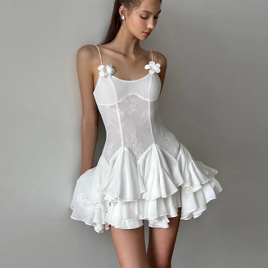 Sling Mini Dress for High Waist Sleeveless Pleated Skirt Female Evening Prom Party Vestidos