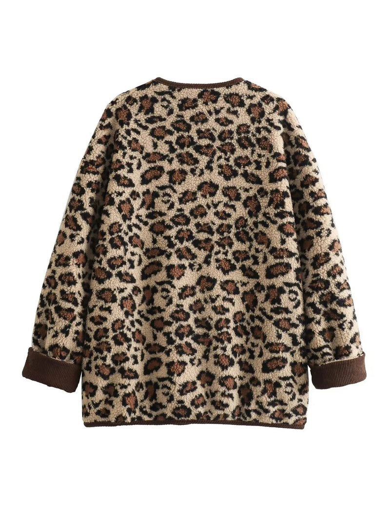 Jacket Winter Commuter Leopard-print Lamb Wool Jacket for Outwears