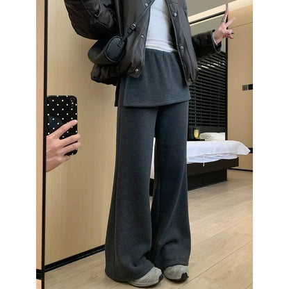 Fake Two Pieces Splicing Color Wide Leg Pants Spring New Korean High Waist Loose All Match Pants