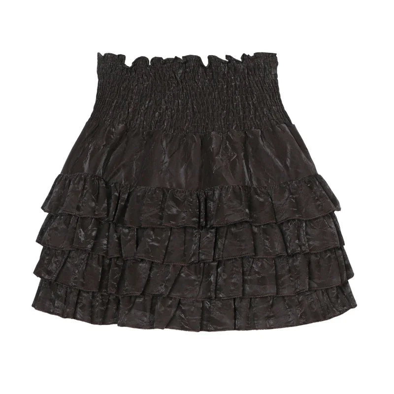 Slim Pleated Aline Skirt Spring New High Waist Color Velvet Cake Skirt