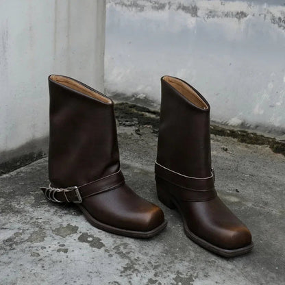 Retro Woman Boots Brand Designer Spring New Genuine Leather Western Boots Knee High Ankle Boot