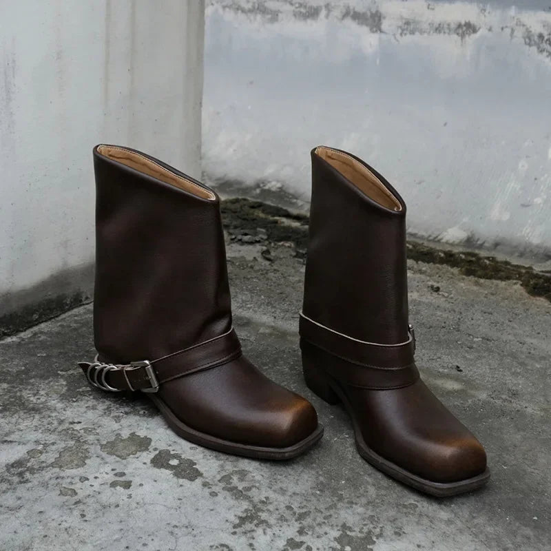 Retro Woman Boots Brand Designer Spring New Genuine Leather Western Boots Knee High Ankle Boot