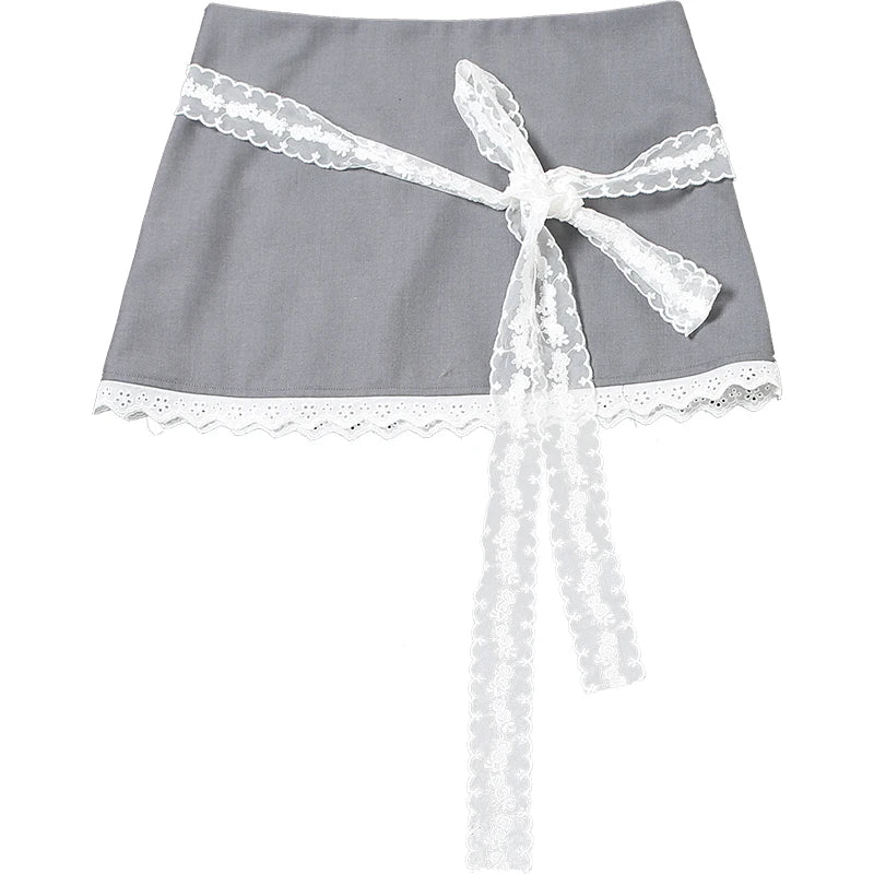 Contrast Color Patchwork Aline Skirt Summer New High Street All Match Laceup Slim Mini Skirt