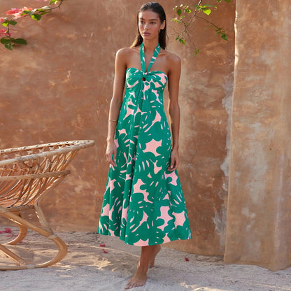 Summer Dress Hanging Neck Dress Print Long Dress Bodycon Vestido Y2k