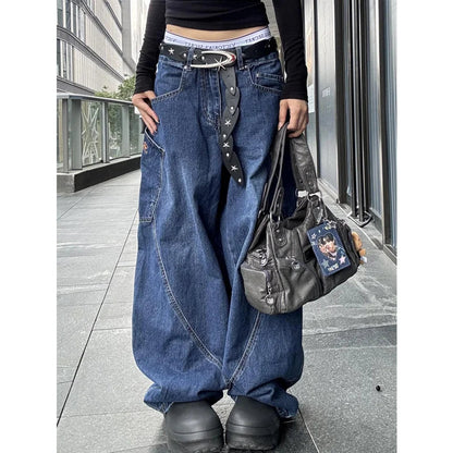 Blue Jeans Hip-hop Y2k Wide Leg Straight Jean High Waist Trouser Baggy Cargo Denim Pants